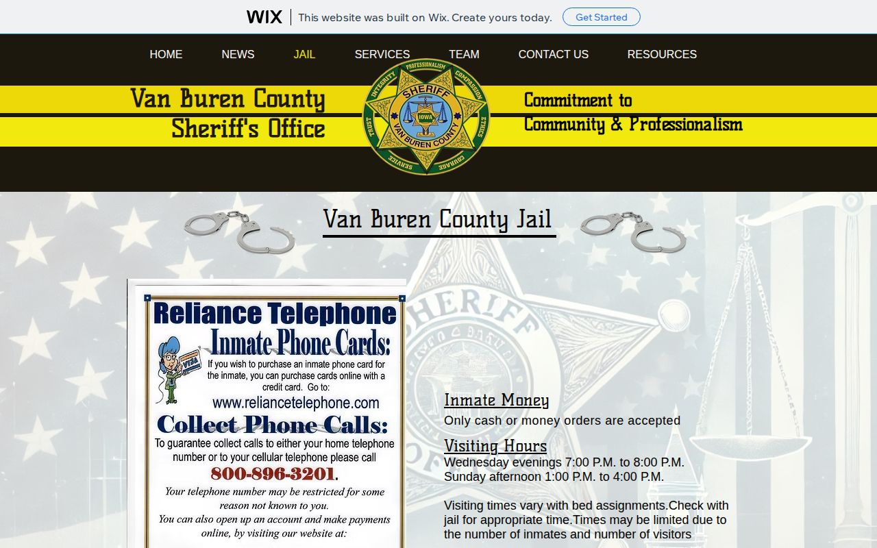 Official Van Buren County Sheriff jail page in Iowa