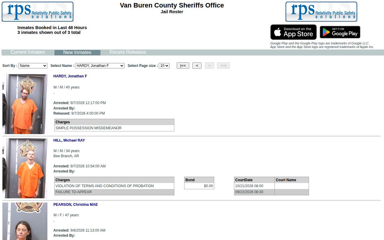 Unverified MyR2M New Inmates interface whose reviewed records reflected Arkansas