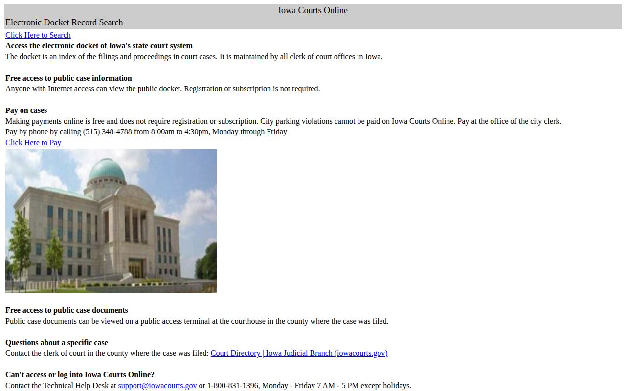 Official Iowa Courts Online electronic docket search interface