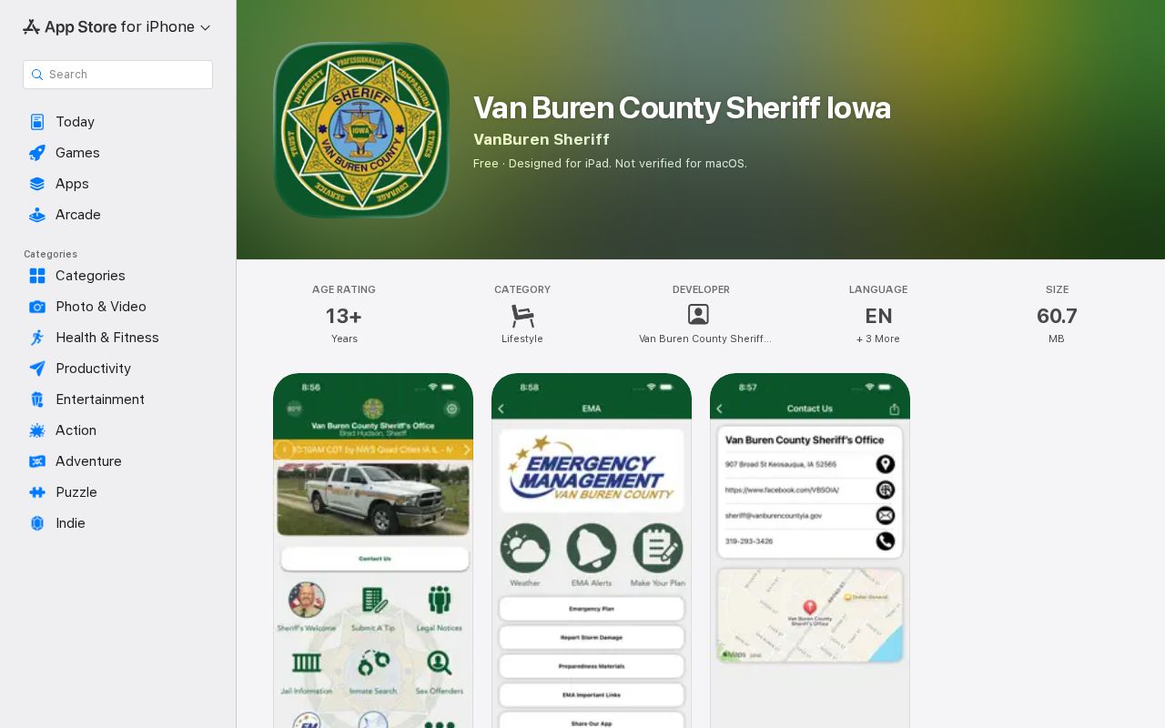 Van Buren County Sheriff Iowa mobile app listing