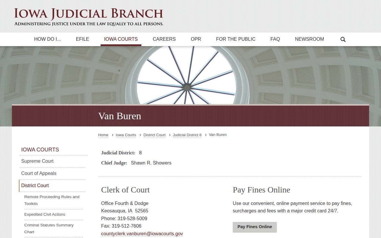 Official Iowa Judicial Branch page for Van Buren County court
